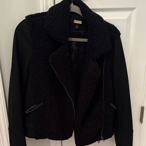 Greylin Black Faux-Sherpa Moto Jacket